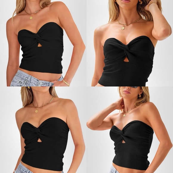Tube Tops Going Out Cut Out Twist Knot Front Bandeau Ribbed Knit Y2K Strapless L - Picture 4 of 16